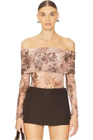 MORE TO COME Isela Off Shoulder Bodysuit in Tan. - size S (also in XS, XXS)