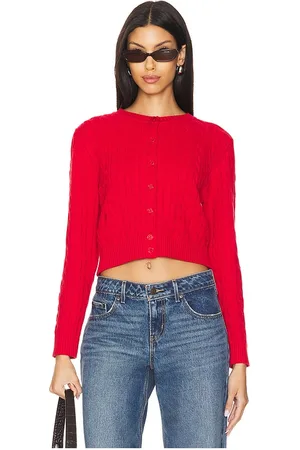 Frankies Bikinis Dudley Cable Knit Cardigan in Red. - size M (also in L, S, XL/1X, XS)