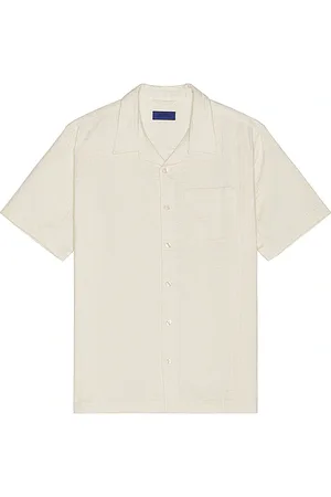 Saturdays NYC Bruce Double Layer Crinkle Short Sleeve Shirt in Cream. - size L (also in S)
