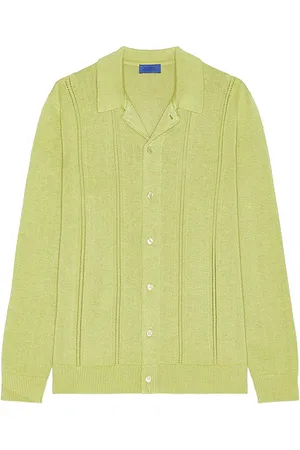 Saturdays NYC Jahmad Linen Long Sleeve Polo in Green. - size M (also in XL/1X)