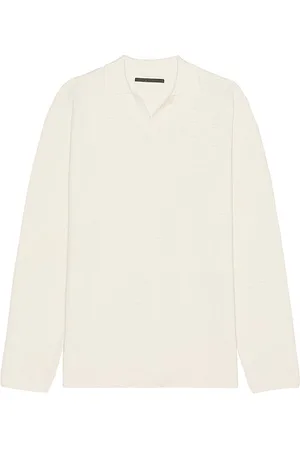 STAMPD Ribbed Knit Long Sleeve Polo in White. - size M (also in S, XL/1X)