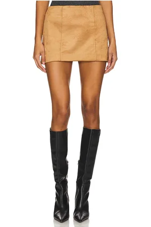 Tularosa Ginny Faux Suede Mini Skirt in Tan. - size L (also in M)
