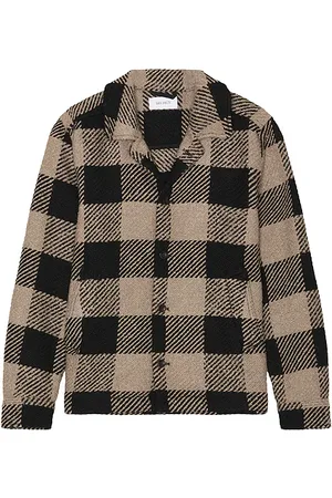 Les Deux Jaiden Boucle Check Overshirt in Black. - size L (also in M, S)
