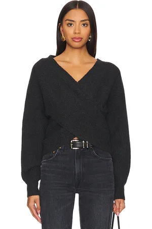 BROCHU WALKER Hughes Wrap Front Sweater in Charcoal. - size L (also in M, S, XS)