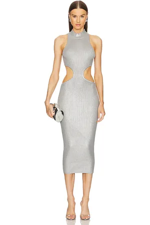 Michael Costello X REVOLVE Calista Cut Out Long Midi Dress in Metallic Silver. - size L (also in M, S, XL)