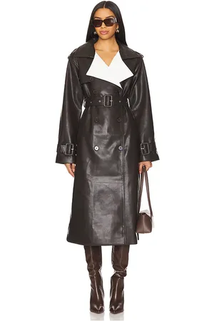 SER.O.YA Estelle Vegan Leather Trench Coat in Brown. - size S (also in XS)