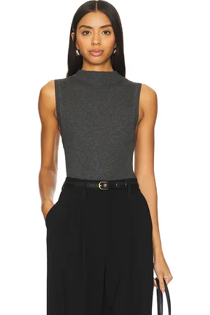 ENZA COSTA Silk Sweater Rib Sleeveless Mockneck in Grey. - size L (also in M, XL, XS)