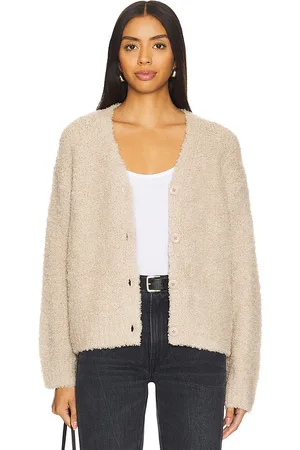 ENZA COSTA Wool Feather Boxy Cardigan in Beige. - size L (also in M, S, XL, XS)