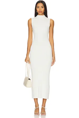 ENZA COSTA Silk Rib Mockneck Dress in White. - size L (also in M, XL)