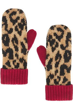 Damson Madder Leopard Mittens in Brown.