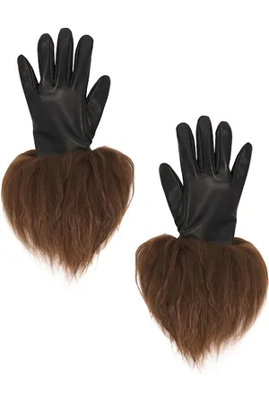 Susanna Chow Frida Leather Gloves With Fur Trim in Black. - size L/XL (also in S/M)