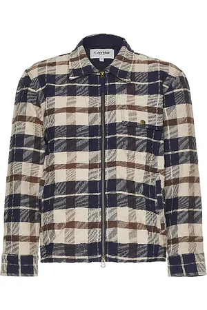 Corridor Jacquard Plaid Zip Jacket in Grey. - size L (also in M, S)