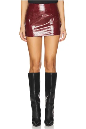 superdown Ethel Faux Leather Skirt in Burgundy. - size L (also in M, S)