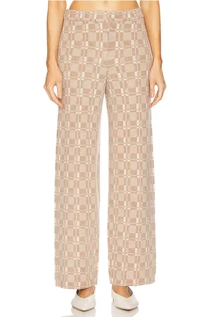 NAADAM Luxe Plaid Jacquard Wide Leg Trouser in Tan. - size L (also in M)