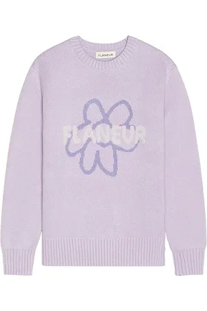 FLÂNEUR Flower Doodle Jacquard Sweater in Lavender. - size L (also in M, S, XL/1X)