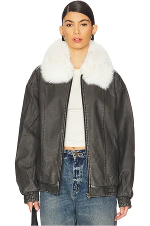 Show Me Your Mumu Motor City Faux Fur Jacket in Charcoal. - size L (also in M, S, XL)
