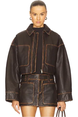 GRLFRND Cropped Leather Patch Pocket Jacket in . - size L (also in M, S, XL, XS, XXS)