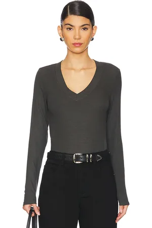 LA Made Surina Deep V-neck Long Sleeve Tee in Grey. - size L (also in M, S)