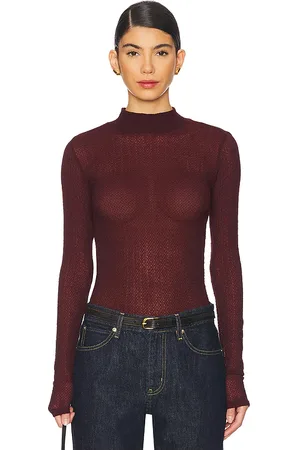 Frame Mixed Mesh Turtleneck in Burgundy. - size M (also in S, XS)