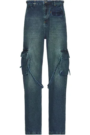 FLÂNEUR Phone Pocket Cargo Pants in Denim-Dark. - size L (also in M, S, XL)