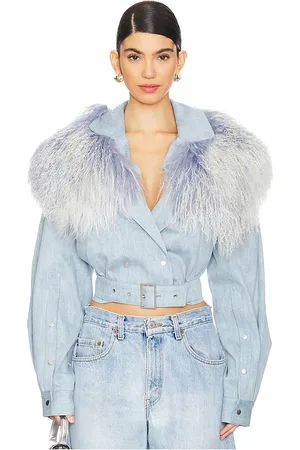 LAPOINTE Biker Jacket With Shearling in Denim-Light. - size L (also in S)