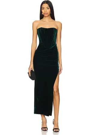 Bardot Everlasting Velour Midi Dress in Dark Green. - size 10 (also in 12, 2)