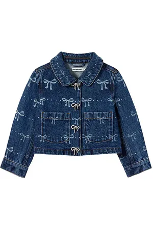 Self-Portrait Kids Denim Bow Print Jacket in . - size 3/4T (also in 4/5T, 5/6T, 6/7)