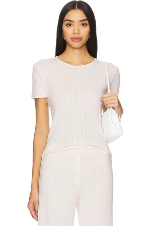 Leset Pointelle Slim Fit Tee in Blush. - size L (also in M, S, XL, XS)
