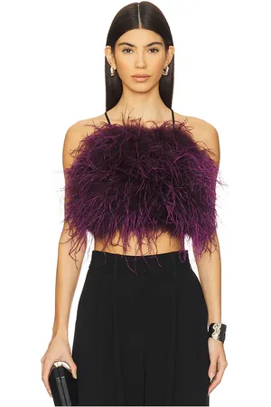 Adrienne Landau Feather Halter Top in Wine. - size L (also in M, S)