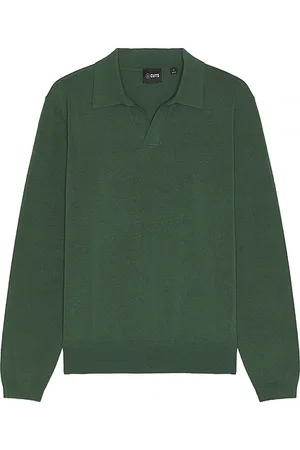 Cuts Riviera Knit Long Sleeve Polo in Moss in Green. - size S (also in XL/1X)