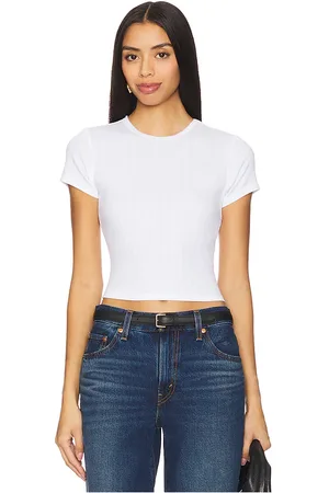 GOOD AMERICAN Cotton Pointelle Baby Tee in White. - size 2X (also in 3X, 4X, 5X, XL)