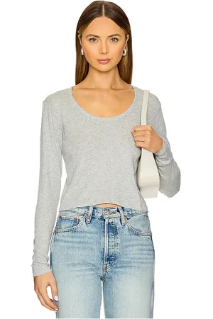 Bobi Cropped Longsleeve Top in Grey. - size L (also in M, S, XS)