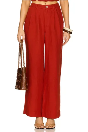 ONIA Air Linen Pleated Trouser in Red. - size 12 (also in 2, 4, 8)