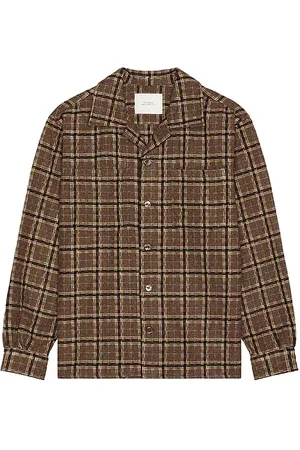 Saturdays NYC Open Collar Flannel Check Shirt in Brown. - size L (also in M, S)