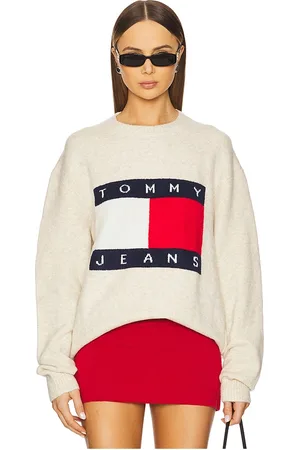 Tommy Hilfiger Melange Flag Sweater in Cream. - size L (also in M, S, XL/1X)
