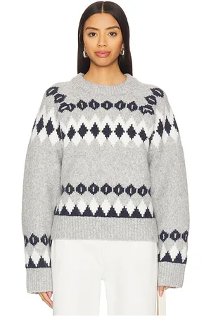 Tularosa Zena Fairisle Sweater in Light Grey. - size L (also in M, S, XL, XS, XXS)