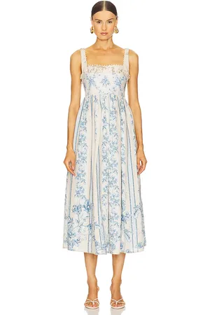 Agua by Agua Bendita Barbara Midi Dress in Ivory,Blue. - size M (also in S)
