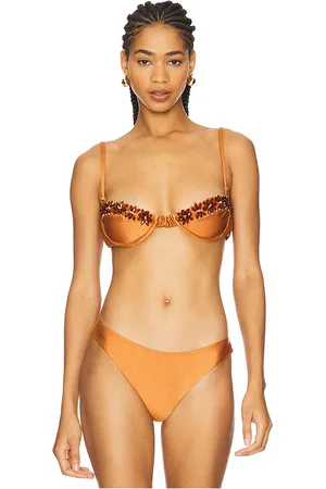 PATBO Jersey Sands Beaded Bikini Top in Brick. - size L (also in M, S, XL, XS)
