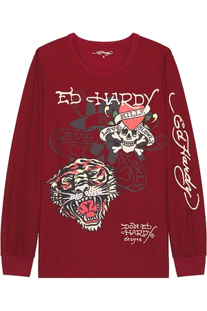 ED HARDY Tiger Skull Long Sleeve Thermal Tee in Burgundy. - size L (also in M)