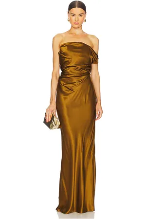 The Sei Strapless Gown With Arm Drape in Rust. - size 0 (also in 2, 4, 6)