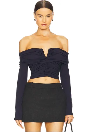 Susana Monaco Off Shoulder Long Sleeve V Wire Top in Navy. - size S (also in XS)
