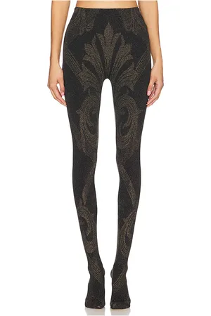 Wolford X Etro Metallic Jacquard Tights in Black. - size L (also in M, S, XS)