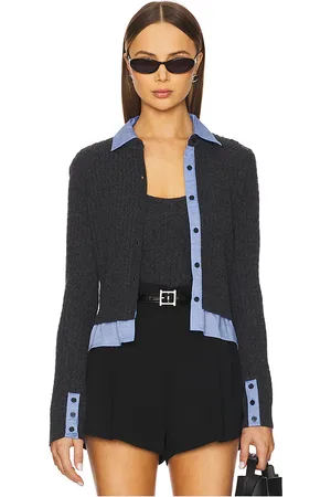 NAADAM Mixed Media Cable Cardigan in Charcoal. - size M (also in S)