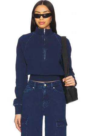 GOOD AMERICAN Jeanius Mock Zip Pullover in Blue. - size 2X (also in 3X, 4X, 5X, L, M, S, XL, XS)