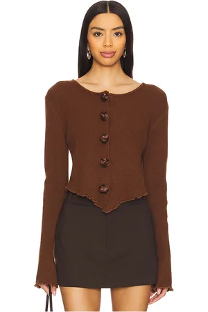 bubish X REVOLVE Rosette Knit Cardigan in Chocolate. - size L (also in M, S, XL, XS)