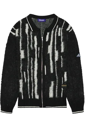 Deva States Ikat Long Sleeve Knitted Zip-Up Polo in Navy. - size L (also in M)