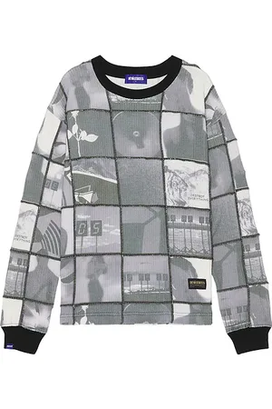Deva States Precious Waffle Patchwork Long Sleeve Tee in Grey. - size L (also in M, S)
