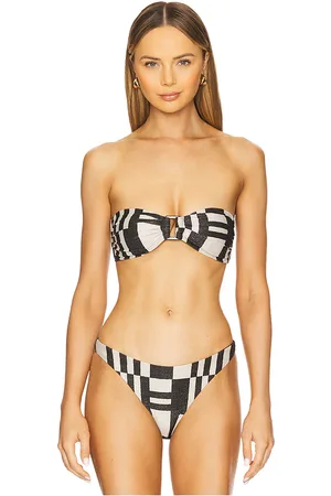 Milly Barcelona Shimmer Puzzle Bandeau Bikini Top in Black, White. - size M (also in P, S)