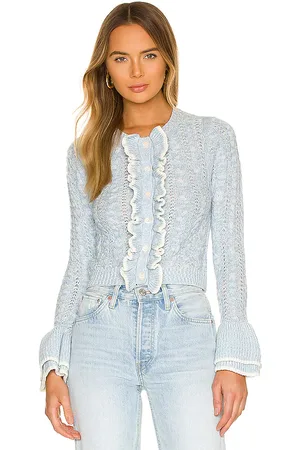 Tularosa Starlene Ruffle Cardigan in Baby Blue. - size L (also in M, S, XS)
