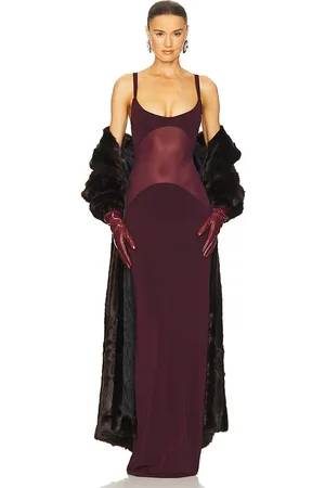 Helsa Sheer Knit Curve Maxi Dress in Wine. - size L (also in M, XL)